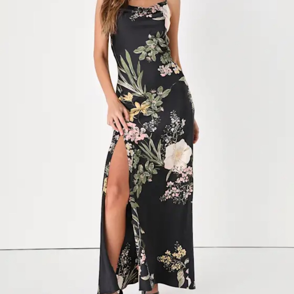 Lulu's Black Floral Maxi Dress